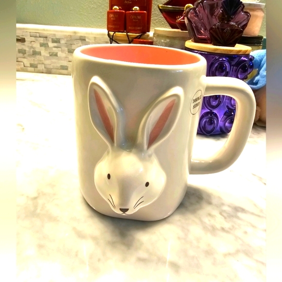 NWT RAE DUNN DINING EASTER BUNNY HOP TO IT WHITE, PINK CERAMIC MUG - Picture 8 of 12